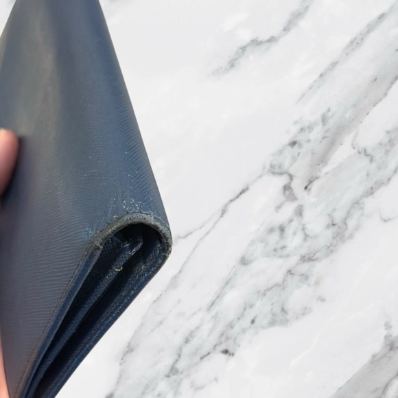 Prada Navy Saffiano Leather Continental Wallet With Silver Corner Logo - Picture 7 of 15